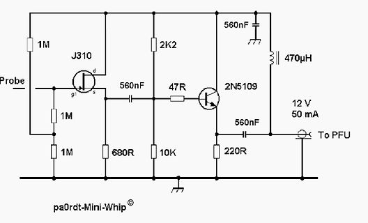 Schaltplan eines Mini-Whip Verstärkers