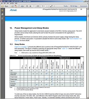 Datenblatt Ausschnitt ATmega Power Management und Sleep Modes
