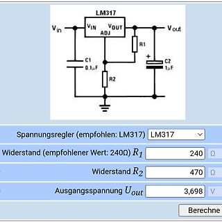 Schaltplan und Online-Rechner für LM317 Spannungsregler