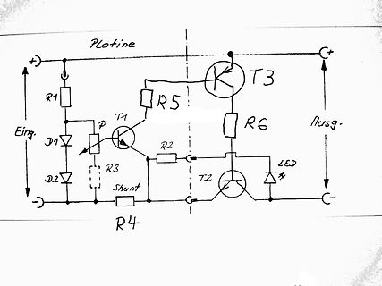Handgezeichneter Schaltplan einer Schaltung mit Transistoren
