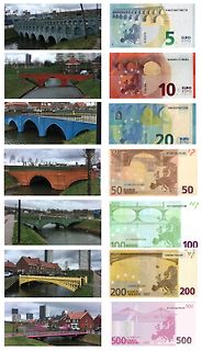 Collage aus Brücken und Euro-Banknoten