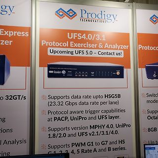 Werbeplakat für Prodigy Technovations UFS Protocol Exerciser & Analyzer
