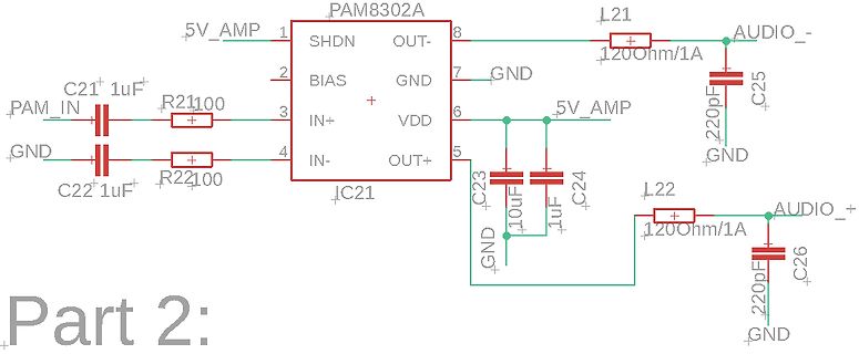 Schaltplan eines Audio-Verstärkers mit PAM8302A