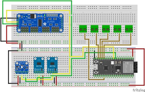 Fritzing-Schaltplan mit Breadboards und Sensoren