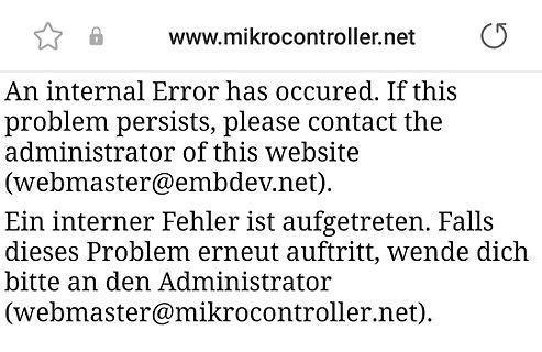 Fehlermeldung einer Webseite