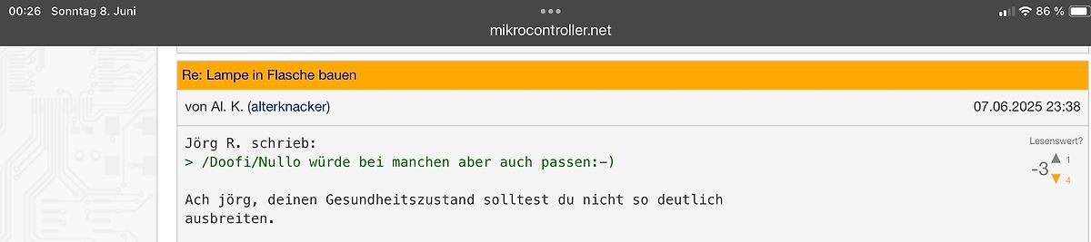Screenshot eines Forenbeitrags auf mikrocontroller.net