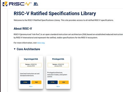 Abfotografierte Website der RISC-V Ratified Specifications Library
