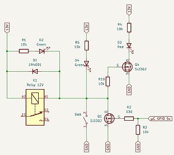 Schaltplan mit Relais, MOSFETs und LEDs