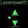 Grüner Text und grafisches Symbol auf schwarzem Grund