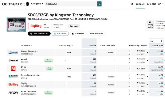 Preisvergleich für Kingston SDCE/32GB microSD Karte