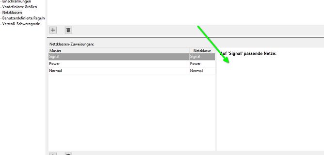 Screenshot einer Software-Oberfläche mit Netzklassen-Zuweisungen