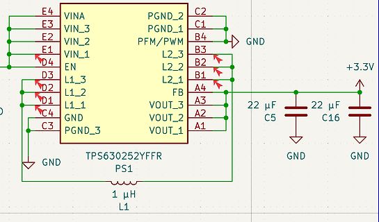 Schaltplan eines TPS630252YFFR Spannungswandlers
