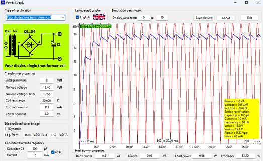 Simulation eines Gleichrichters mit Glättungskondensator