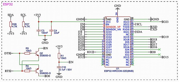 Schaltplan eines ESP32-WROOM-32D Moduls
