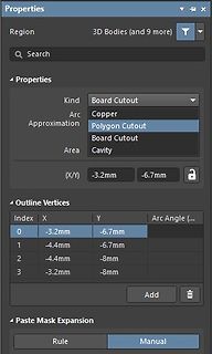 Software-Eigenschaften eines Board Cutouts