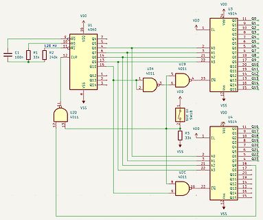 Schaltplan mit 4514 Schieberegistern und 4011 NAND-Gattern
