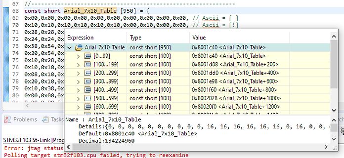 Screenshot einer Debugger-Ansicht von Speicherinhalten