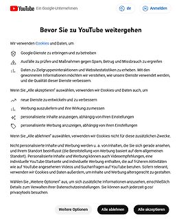 YouTube Cookie-Einwilligungsdialog