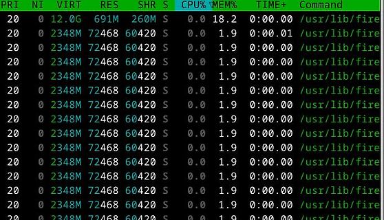 Ausschnitt einer Prozessliste im Terminal