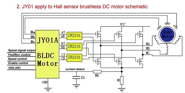 Schaltplan eines Hall-Sensor BLDC Motors mit JY01A