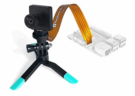 Raspberry Pi Kamera Modul auf Stativ mit Anschlusskabel