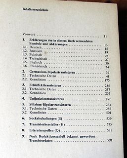 Inhaltsverzeichnis eines Fachbuchs über Transistoren