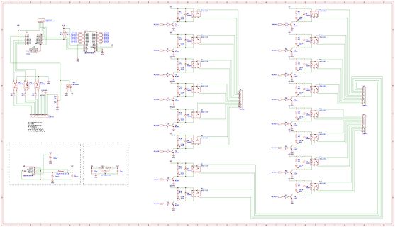 Schaltplan mit Mikrocontroller, Relais-Treiberstufen und LEDs
