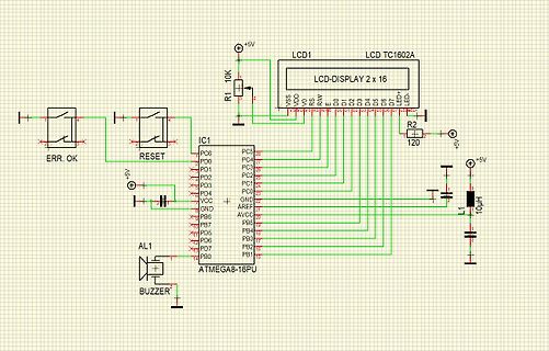 Schaltplan mit ATmega8-16PU und LCD-Display