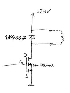 Handgezeichneter Schaltplan mit Diode und n-Kanal MOSFET