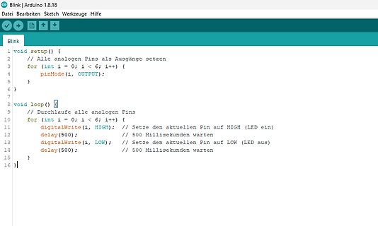 Arduino Programmcode für Blink-Funktion