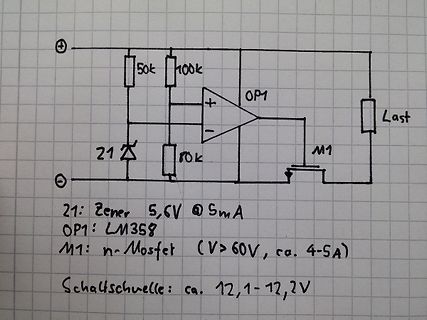 Handgezeichneter Schaltplan mit Operationsverstärker und MOSFET