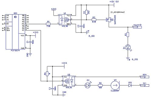 Schaltplan mit Optokopplern und I2C-Erweiterer