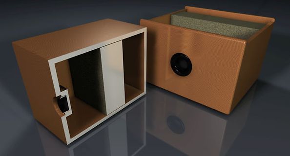 3D-Rendering von zwei Lautsprechergehäusen