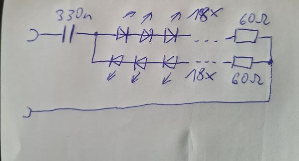 Handgezeichneter Schaltplan mit Dioden und Widerständen
