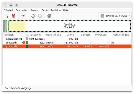 Screenshot des Partition-Editors GParted