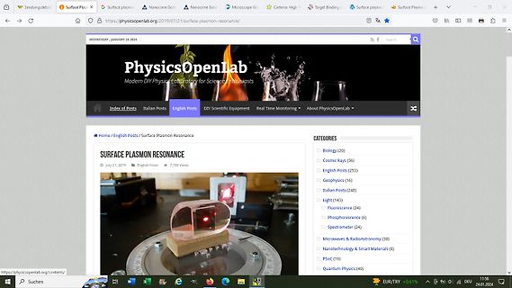 Webseite von PhysicsOpenLab zum Thema Surface Plasmon Resonance