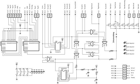 Schaltplan mit Logikgattern und Mikrocontroller-Anschlüssen