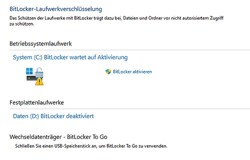 BitLocker-Laufwerksverschlüsselung Statusanzeige