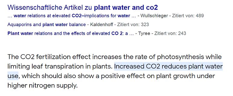 Suchergebnisse zu wissenschaftlichen Artikeln über Pflanzen, Wasser und CO2