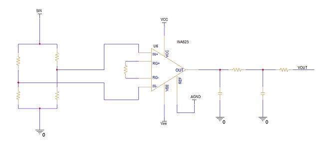 Schaltplan eines Instrumentenverstärkers mit INA823