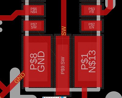 Ausschnitt eines PCB-Layouts mit Leiterbahnen und Beschriftungen
