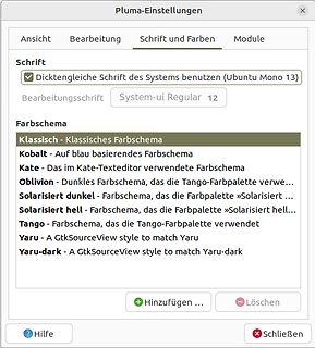 Einstellungen des Texteditors Pluma