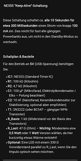 Beschreibung und Bauteilliste einer NE555 Keep-Alive-Schaltung