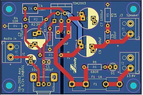 PCB-Layout eines TDA2003 Audio-Verstärkers