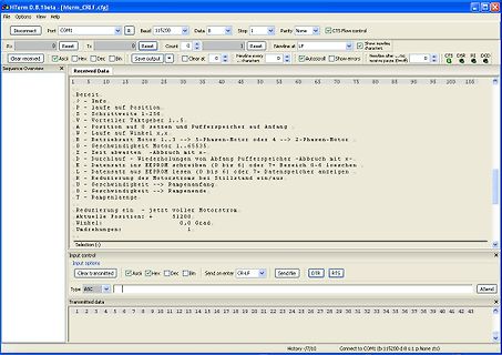 Screenshot eines Terminal-Programms mit serieller Kommunikation