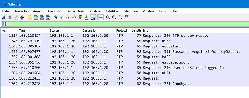 Screenshot eines FTP-Protokoll-Logs