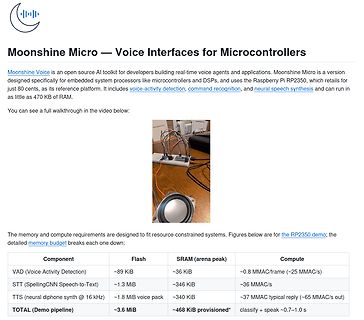 Webseite Moonshine Micro Voice Interfaces für Mikrocontroller