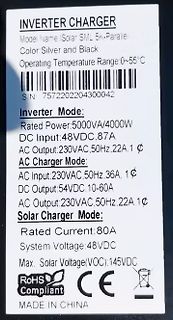 Typenschild eines Inverter Chargers