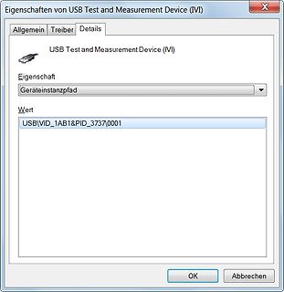 Windows Eigenschaften eines USB Test and Measurement Device