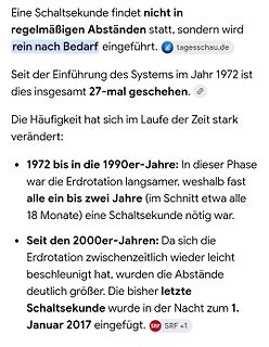 Text über die Einführung von Schaltsekunden